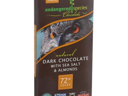 Endangered Species Natural Chocolate Bar - Dark Chocolate - 72 Percent Cocoa - Sea Salt And Almonds - 3 Oz Bars - Case Of 12 Hot on Sale