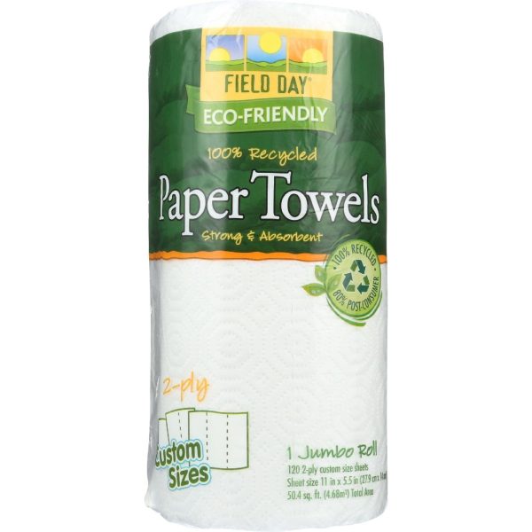 Field Day Paper Towel - 100 Percent Recycled - Custom Size - 120 Sheets Each - 1 Roll - Case Of 24 Discount