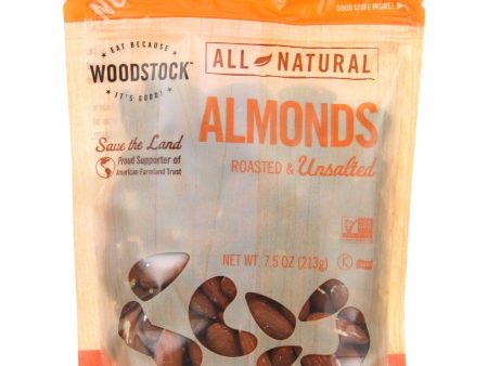 Woodstock Nuts - All Natural - Almonds - Whole - Roasted - Unsalted - 7.5 Oz - Case Of 8 Online now