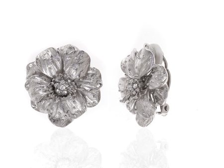 Double Rose Small Pierced Silvertone Earring Online now