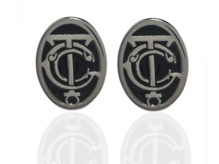 Grand Central Black and Silvertone Post Earrings For Cheap