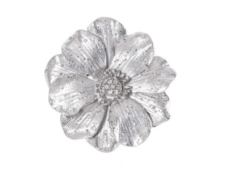 Large Double Rose Silvertone Brooch For Cheap