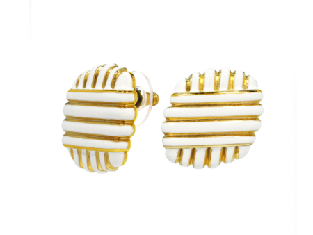 Goldtone White Enamel Earring For Discount