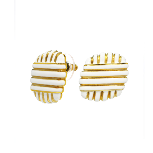 Goldtone White Enamel Earring For Discount