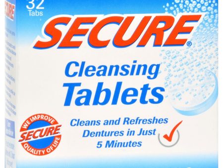 Secure Denture Adhesive Denture Cleanser - 32 Tablets For Sale