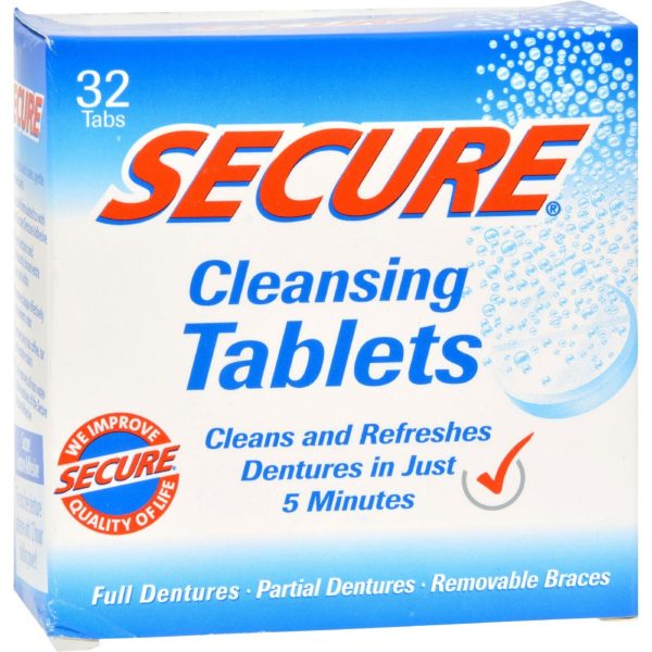 Secure Denture Adhesive Denture Cleanser - 32 Tablets For Sale