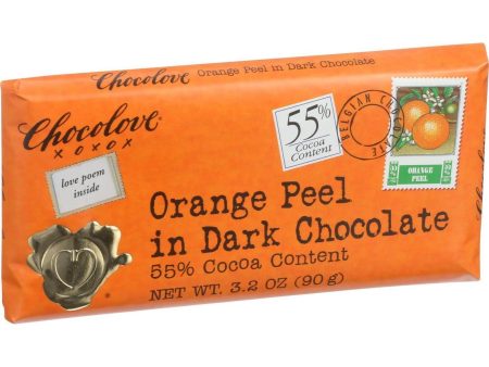 Chocolove Xoxox Premium Chocolate Bar - Dark Chocolate - Orange Peel - 3.2 Oz Bars - Case Of 12 Sale