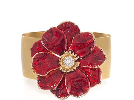 Goldtone Double Rose Bangle With Red Flower Supply