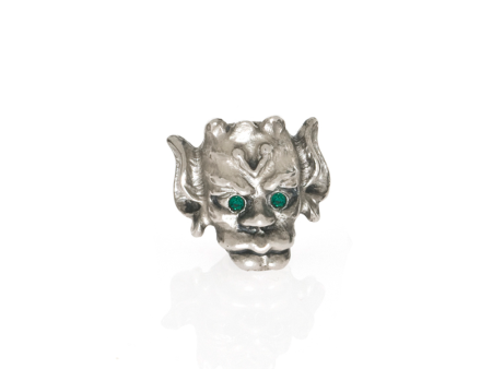 Antique Silvertone Gargoyle with Emerald Eyes Charm Fashion