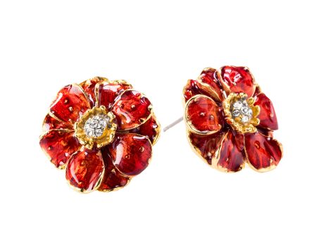 Double Rose Clip Earring With Red Flower For Sale