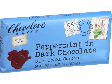 Chocolove Xoxox Premium Chocolate Bar - Dark Chocolate - Peppermint - 3.2 Oz Bars - Case Of 12 on Sale