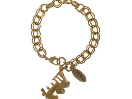 Grand Central Goldtone Locomotive Charm Bracelet For Sale