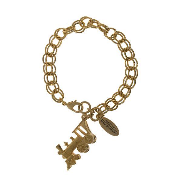 Grand Central Goldtone Locomotive Charm Bracelet For Sale