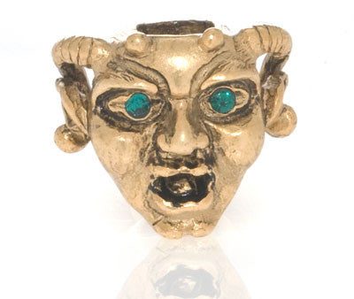 Antique Goldtone Horned Gargoyle with Emerald Eyes Charm Discount