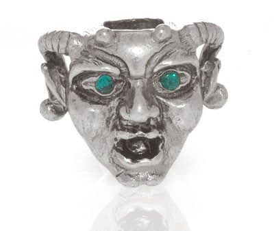 Silvertone Horned Gargoyle with Emerald Eyes Charm Hot on Sale