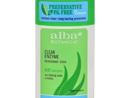 Alba Botanica Deodorant Stick Clear Enzyme Aloe Unscented - 2 Oz Sale