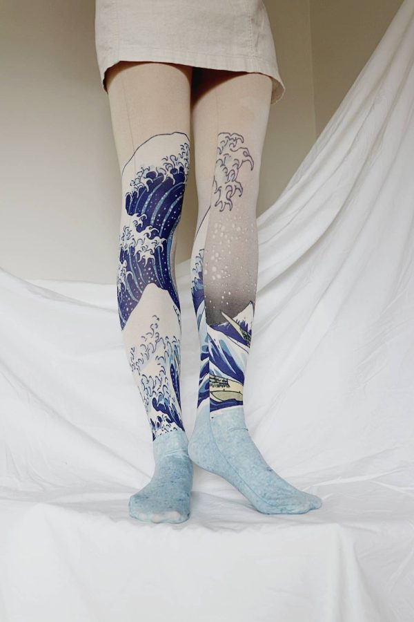 The Great Wave off Kanagawa by Hokusai Printed Art Tights For Cheap