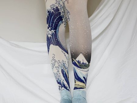 The Great Wave off Kanagawa by Hokusai Printed Art Tights For Cheap