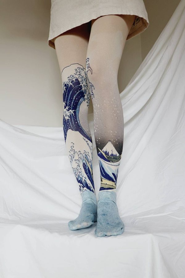 The Great Wave off Kanagawa by Hokusai Printed Art Tights For Cheap