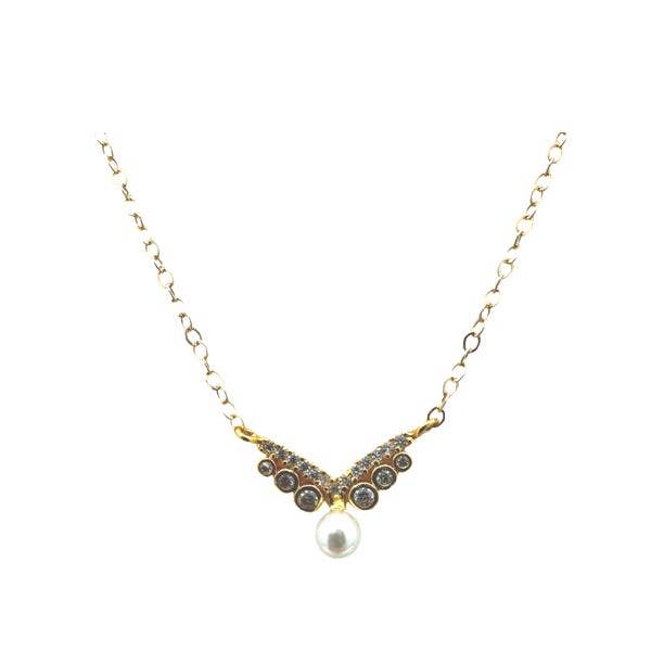 Pearl & CZ Wing Pendant Necklace For Discount